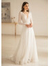 Deep V Neck Ivory Sequined Lace Wedding Dress